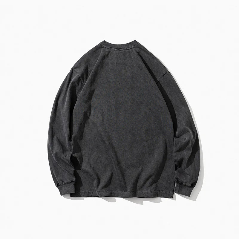 Garment-Dyed Cotton Crewneck | Vintage-Wash Essential Long Sleeve Top