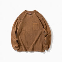 Garment-Dyed Cotton Crewneck | Vintage-Wash Essential Long Sleeve Top