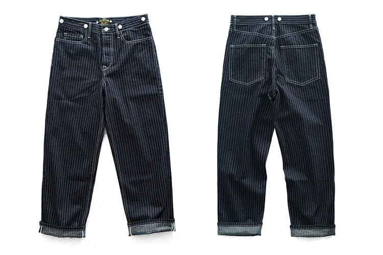 15oz Selvedge Railway Stripe Denim | Vintage-Inspired Loose Fit Work Jeans