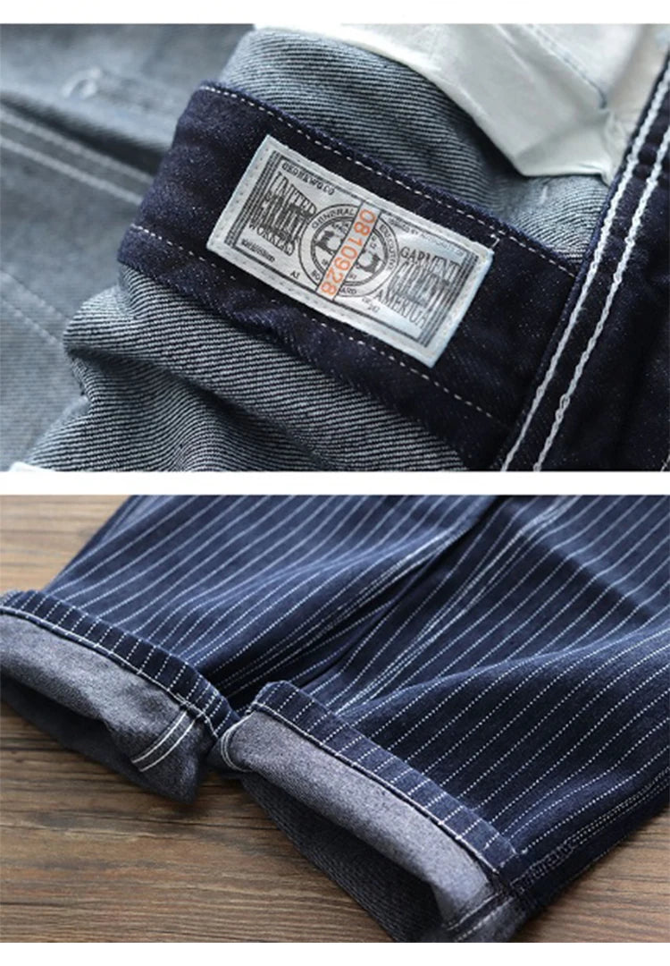 15oz Selvedge Railway Stripe Denim | Vintage-Inspired Loose Fit Work Jeans