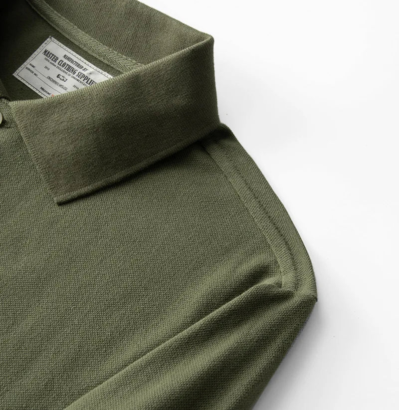 Essential Heavy Cotton Polo | Minimal Long Sleeve Japanese Polo Shirt