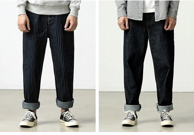 15oz Selvedge Railway Stripe Denim | Vintage-Inspired Loose Fit Work Jeans