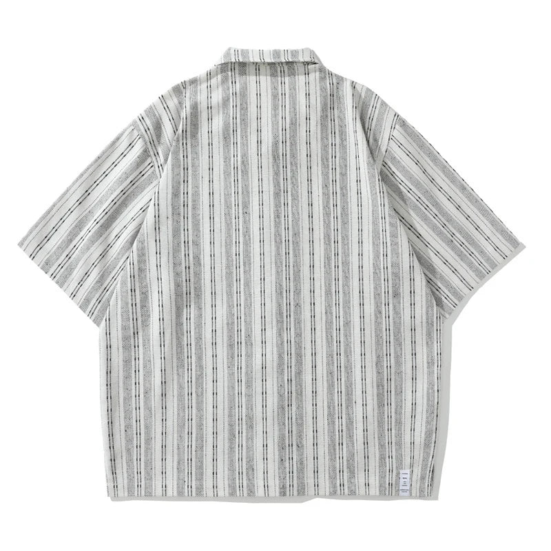 Camp Collar Textured Stripe Shirt | Summer Cotton Blend