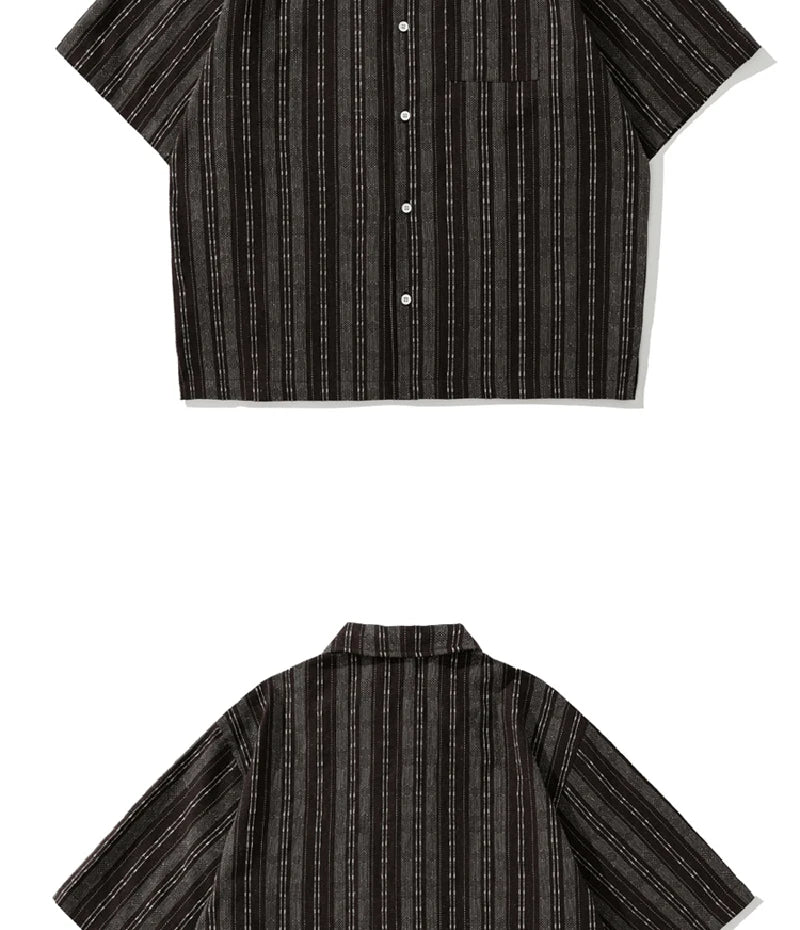 Camp Collar Textured Stripe Shirt | Summer Cotton Blend