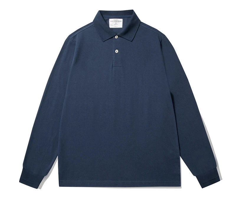 Essential Heavy Cotton Polo | Minimal Long Sleeve Japanese Polo Shirt