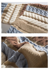 Mixed Texture Cable Knit Sweater | Geometric Pattern Crewneck in Earth Tones