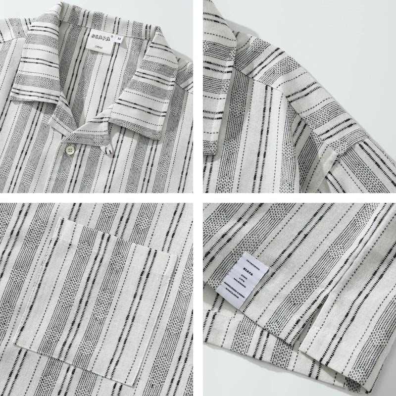 Camp Collar Textured Stripe Shirt | Summer Cotton Blend