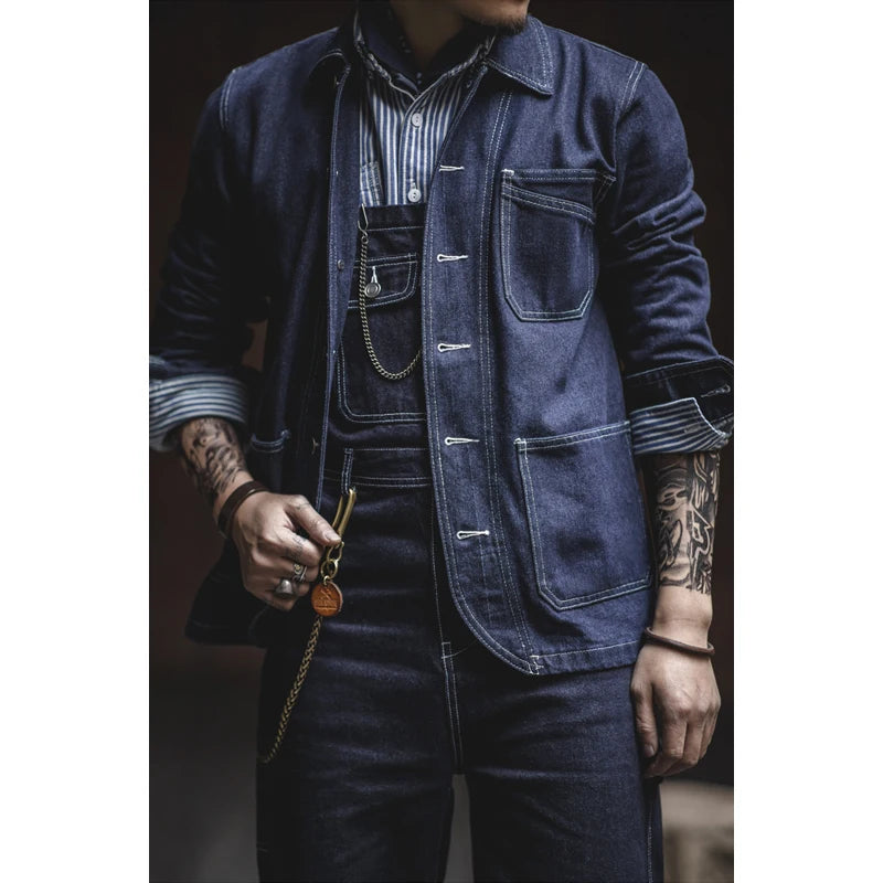 Engineer Stripe Denim Chore Coat | Raw Selvedge Workwear Jacket