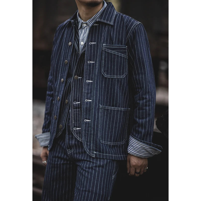 Engineer Stripe Denim Chore Coat | Raw Selvedge Workwear Jacket