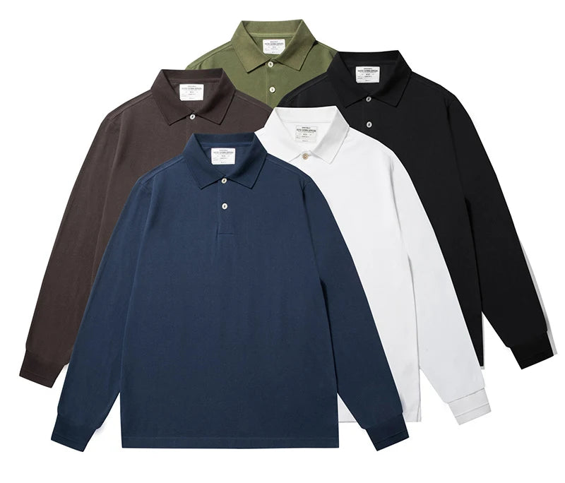 Essential Heavy Cotton Polo | Minimal Long Sleeve Japanese Polo Shirt