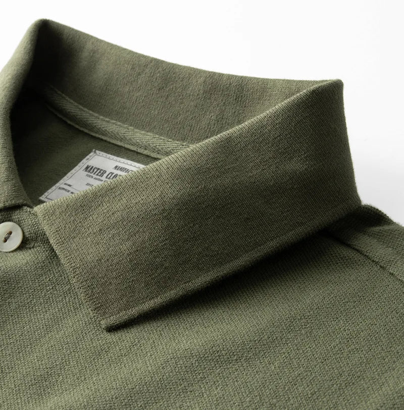 Essential Heavy Cotton Polo | Minimal Long Sleeve Japanese Polo Shirt