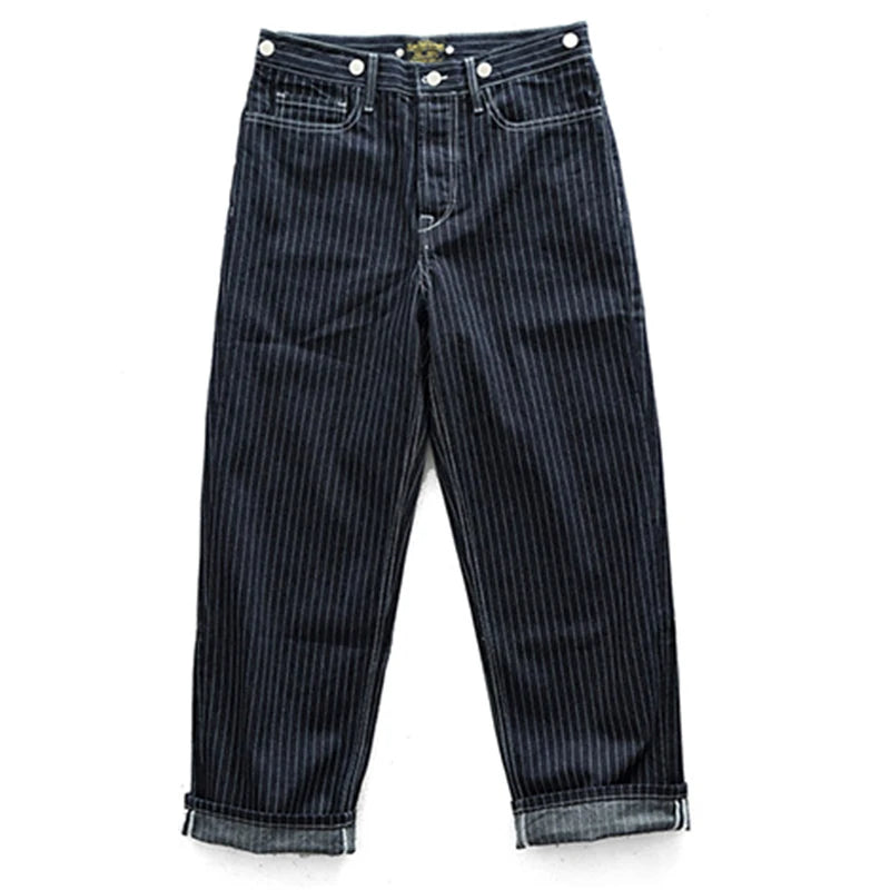 15oz Selvedge Railway Stripe Denim | Vintage-Inspired Loose Fit Work Jeans