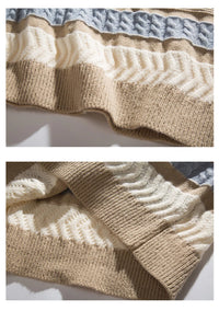 Mixed Texture Cable Knit Sweater | Geometric Pattern Crewneck in Earth Tones