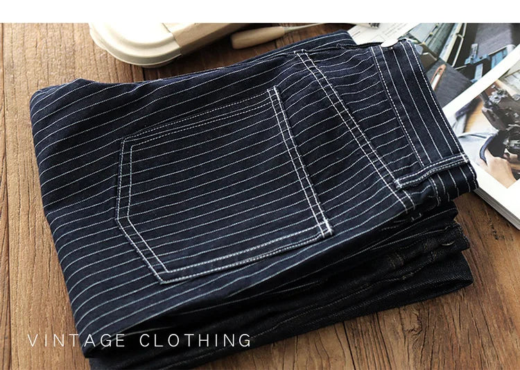 15oz Selvedge Railway Stripe Denim | Vintage-Inspired Loose Fit Work Jeans