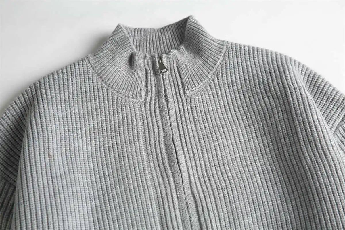 Ribbed Cotton Zip Sweater | Easy Daily Cardigan