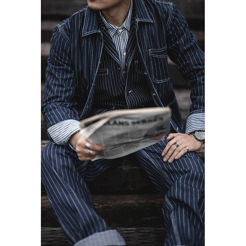 Engineer Stripe Denim Chore Coat | Raw Selvedge Workwear Jacket